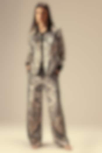 Black & White Viscose Velvet Monochromatic Printed Co-Ord Set by Reena Sharma at Pernia's Pop Up Shop