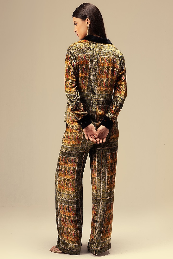 Green Viscose Velvet Placement Printed Co-Ord Set by Reena Sharma at Pernia's Pop Up Shop