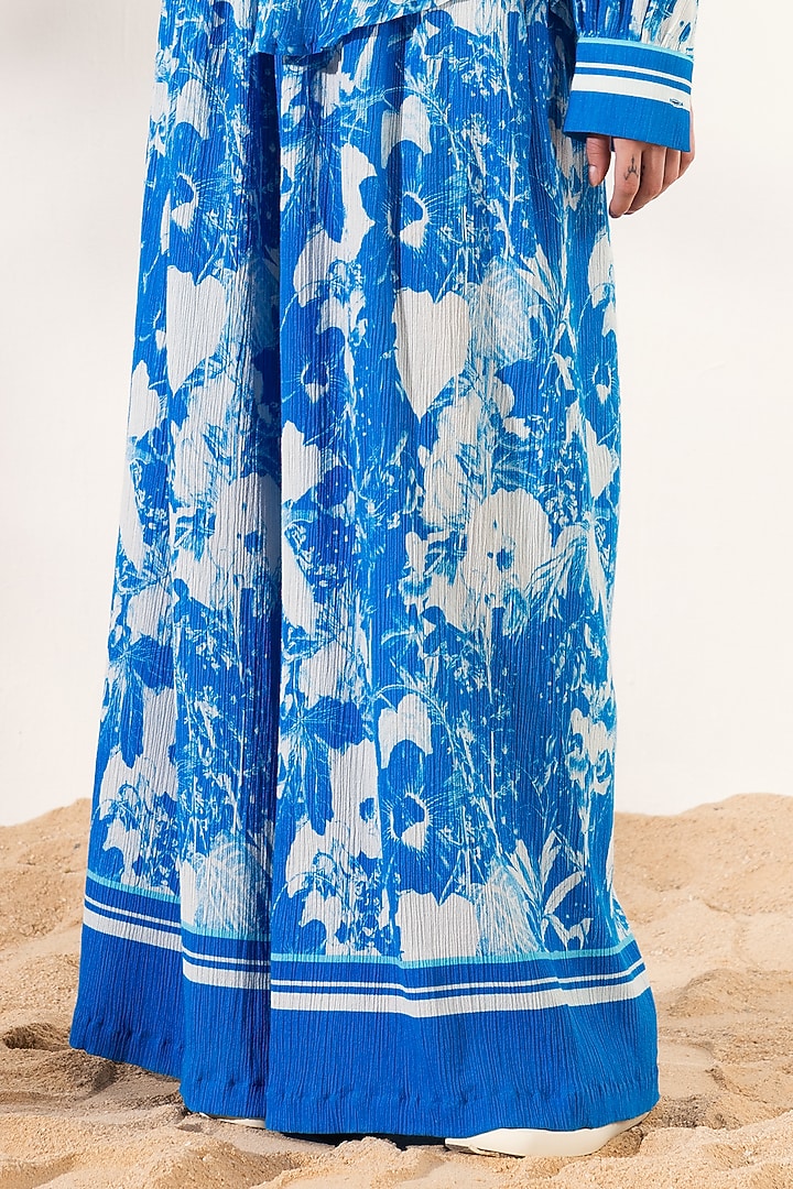 Blue Cotton Crepe Botanical Printed Co-Ord Set by Reena Sharma at Pernia's Pop Up Shop