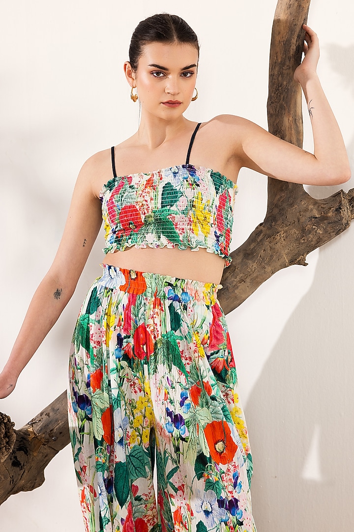 Multi-Colored Cotton Crepe Botanical Printed Co-Ord Set by Reena Sharma at Pernia's Pop Up Shop