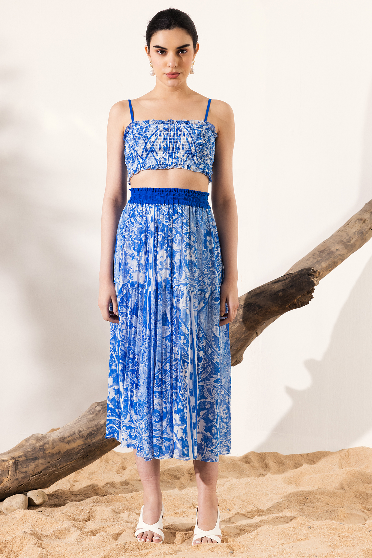 Blue Viscose Georgette Monochrome Ethnic Printed Co-Ord Set by Reena Sharma at Pernia's Pop Up Shop