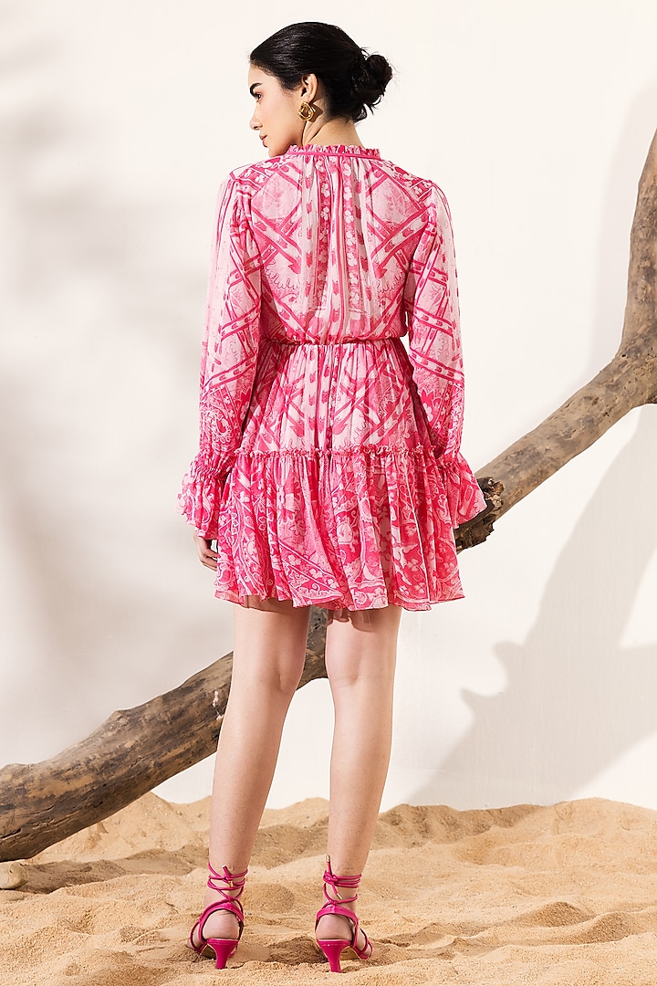 Pink Viscose Georgette Monochrome Ethnic Printed Mini Boho Summer Dress by  Reena Sharma at Pernia's Pop Up Shop