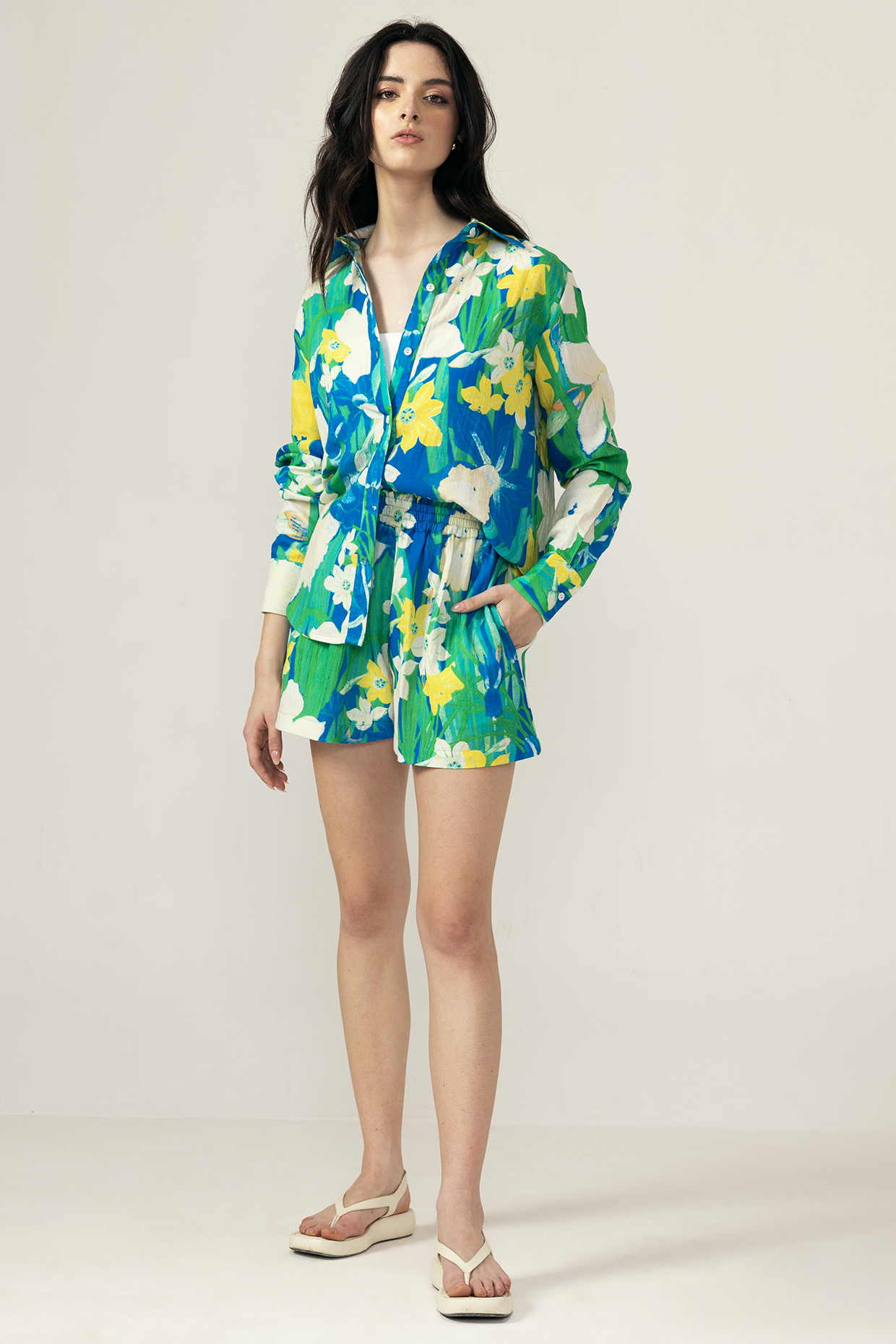 Multi-Colored Double Cotton Botanical Printed Co-Ord Set by Reena Sharma at Pernia's Pop Up Shop