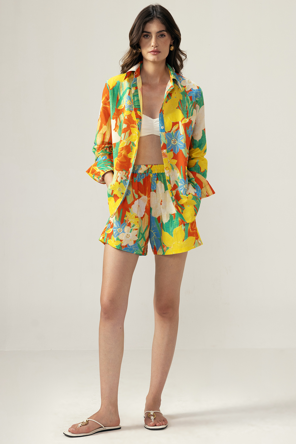 Red Cotton Linen Botanical Printed Co-Ord Set by Reena Sharma at Pernia's Pop Up Shop