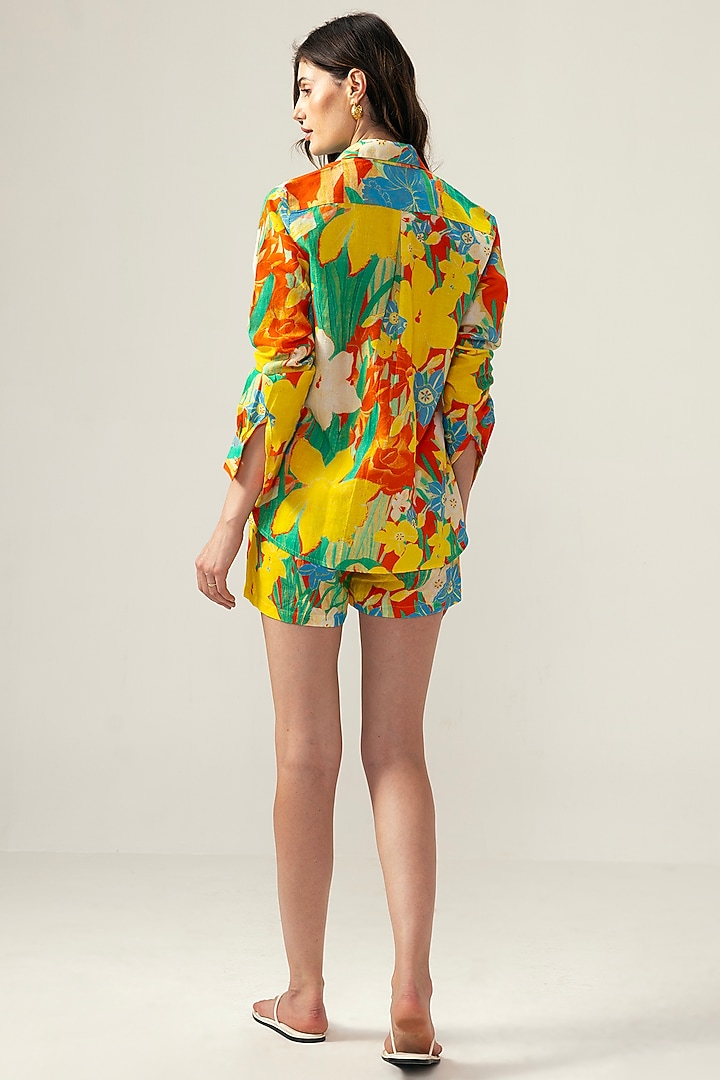 Red Cotton Linen Botanical Printed Co-Ord Set by Reena Sharma at Pernia's Pop Up Shop