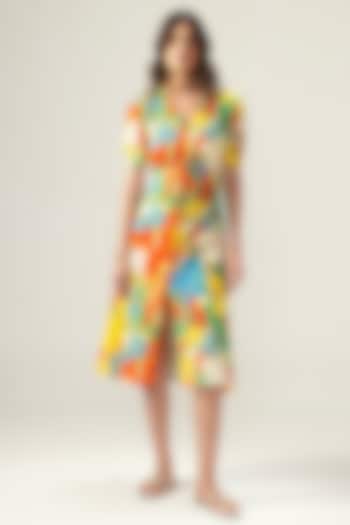 Red Double Cotton Botanical Printed Midi Summer Dress by Reena Sharma at Pernia's Pop Up Shop