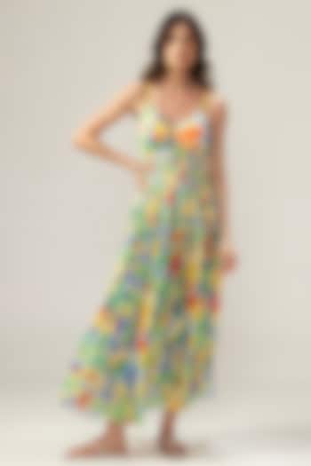 Pastel Pink Viscose Linen Floral Printed Cami Maxi Summer Dress by Reena Sharma at Pernia's Pop Up Shop
