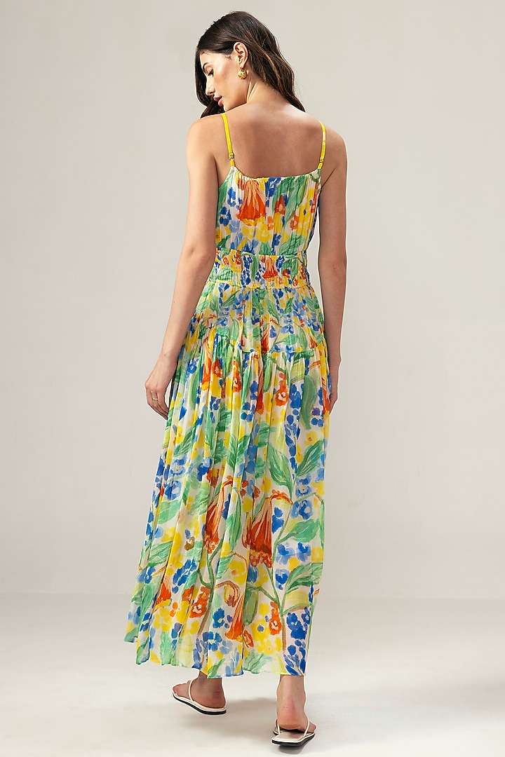 Pastel Pink Viscose Linen Floral Printed Cami Maxi Summer Dress by Reena Sharma at Pernia's Pop Up Shop