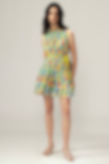 Pastel Pink Double Cotton Floral Printed Mini Summer Dress by Reena Sharma at Pernia's Pop Up Shop