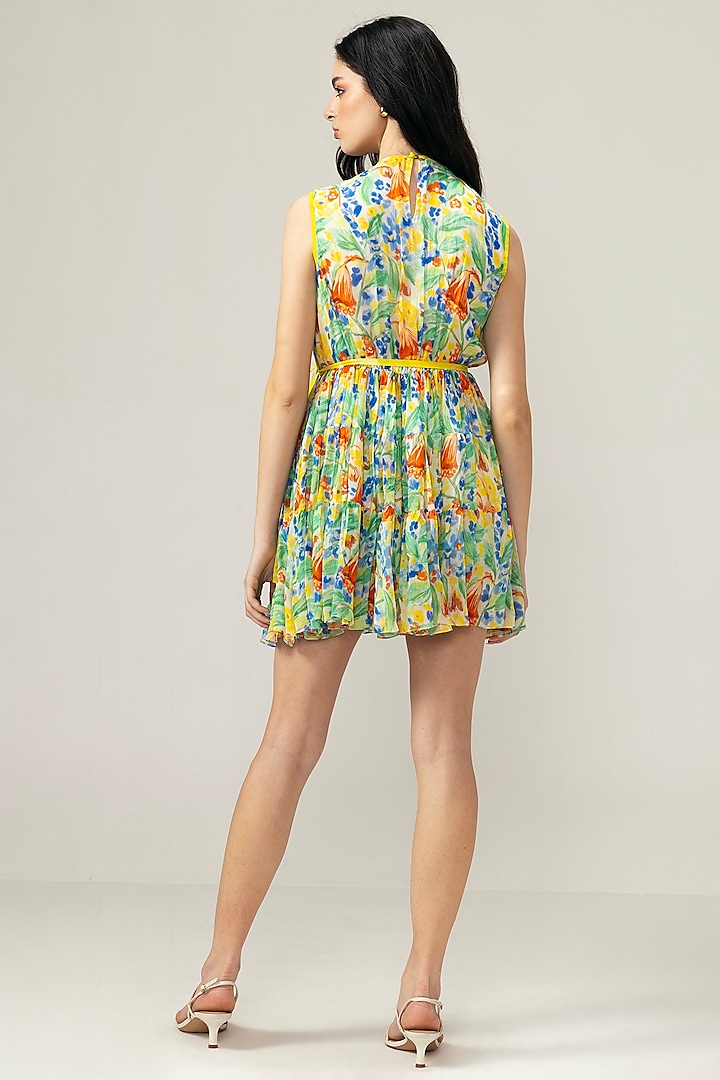 Pastel Pink Double Cotton Floral Printed Mini Summer Dress by Reena Sharma at Pernia's Pop Up Shop