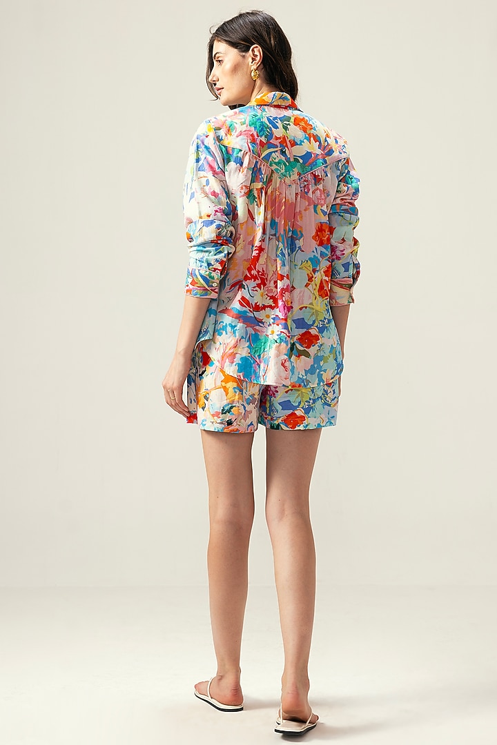 Multi-Colored Viscose Crinkled Chiffon Botanical Printed Co-Ord Set by Reena Sharma at Pernia's Pop Up Shop