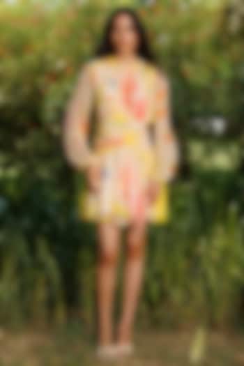 Yellow Bamberg Georgette Floral Printed Mini Summer Dress by Reena Sharma at Pernia's Pop Up Shop