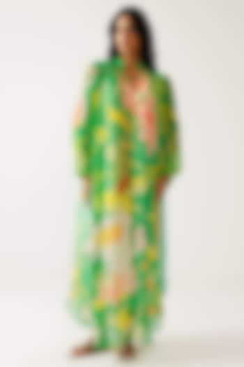 Green Bamberg Georgette Floral Printed Maxi Summer Dress by Reena Sharma at Pernia's Pop Up Shop