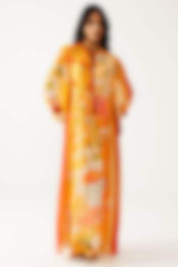 Orange Bamberg Georgette Floral Printed Maxi Vacation Dress by Reena Sharma at Pernia's Pop Up Shop