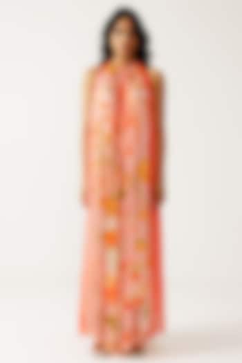 Peach Bamberg Georgette Halter Maxi Summer Dress by Reena Sharma at Pernia's Pop Up Shop