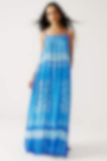 Indigo Viscose Crinkled Chiffon Paisley Printed Maxi Summer Dress by Reena Sharma at Pernia's Pop Up Shop