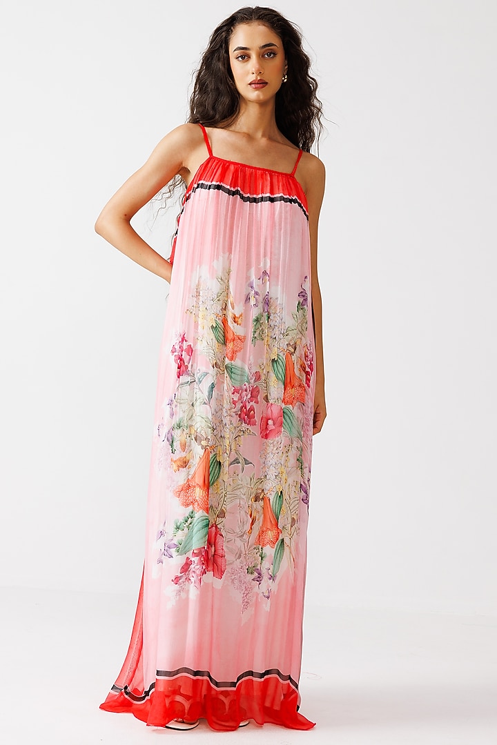 Multi-Colored Viscose Crinkled Chiffon Printed Maxi Summer Dress by Reena Sharma at Pernia's Pop Up Shop