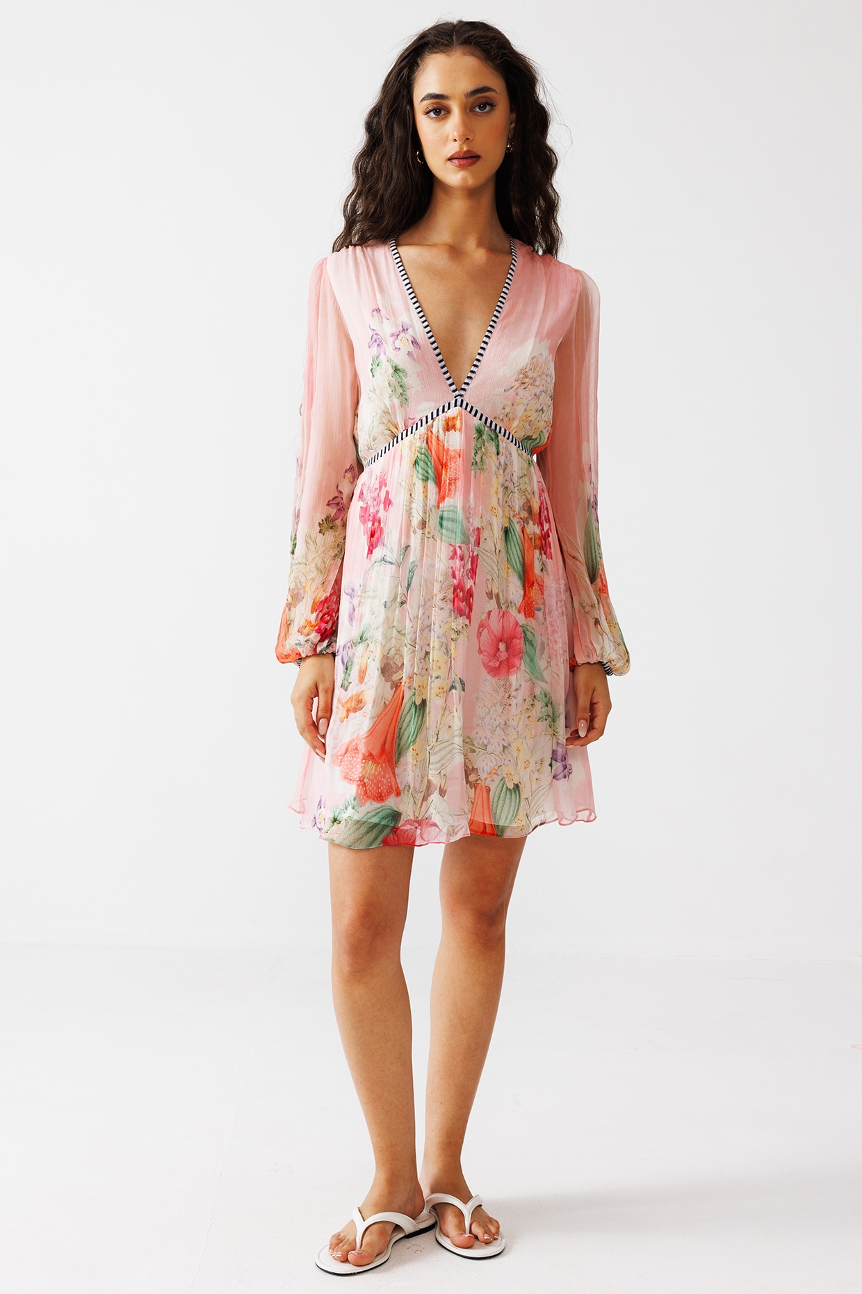 Reena Sharma Multi-Colored Viscose Crinkled Chiffon Printed Mini Dress