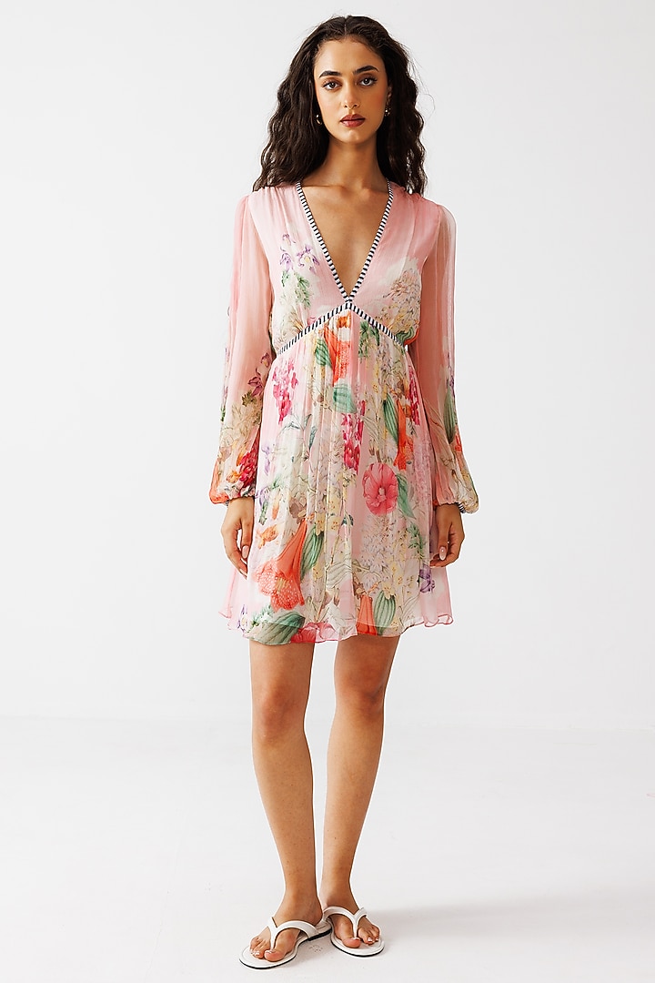 Multi-Colored Viscose Crinkled Chiffon Printed Mini Summer Dress by Reena Sharma at Pernia's Pop Up Shop