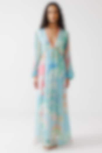 Sky Blue Viscose Crinkled Chiffon Maxi Summer Dress by Reena Sharma at Pernia's Pop Up Shop
