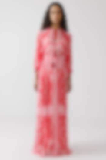 Pink Viscose Crinkled Chiffon Maxi Vacation Dress by Reena Sharma at Pernia's Pop Up Shop