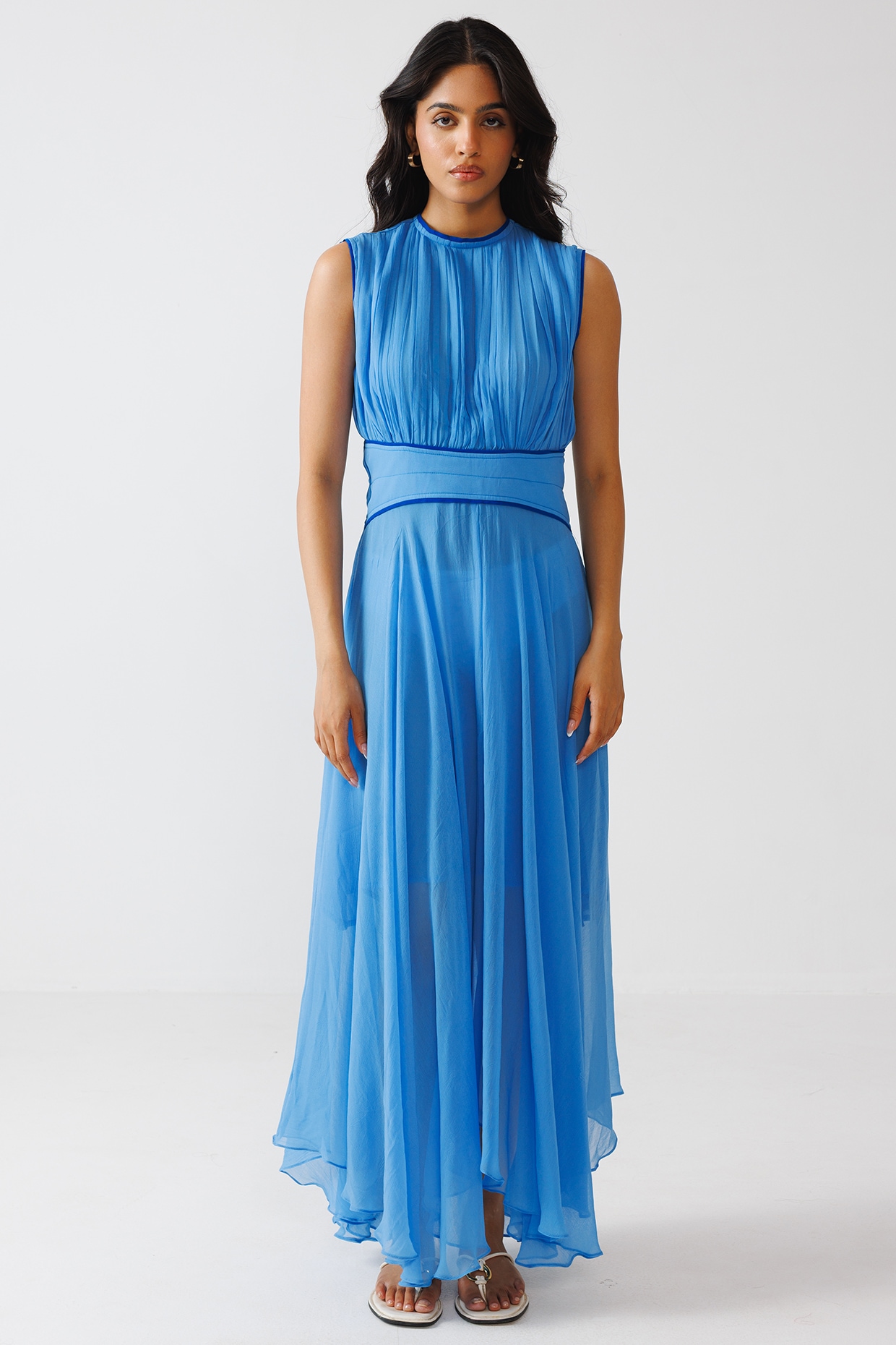 Reena Sharma Blue Bamberg Georgette Sleeveless Maxi Dress