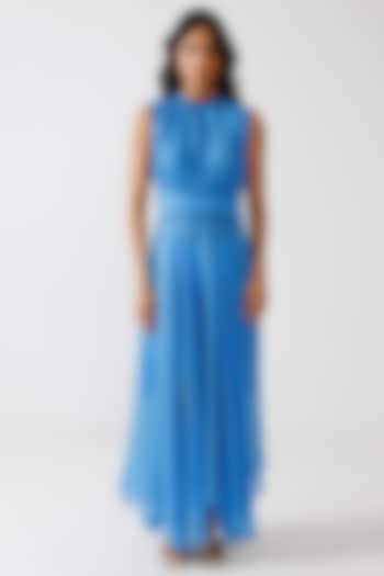 Blue Bamberg Georgette Sleeveless Maxi Summer Dress by Reena Sharma at Pernia's Pop Up Shop