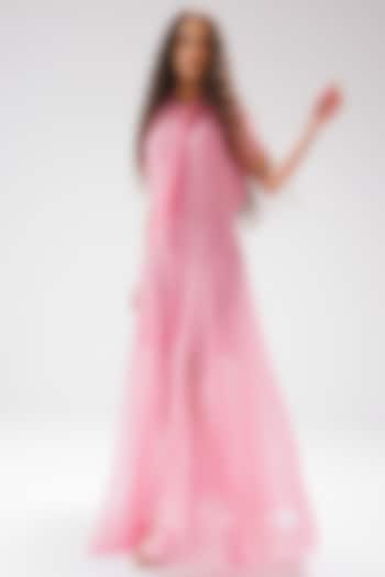 Rose Pink Bamberg Georgette Paneled Maxi Summer Dress by Reena Sharma at Pernia's Pop Up Shop