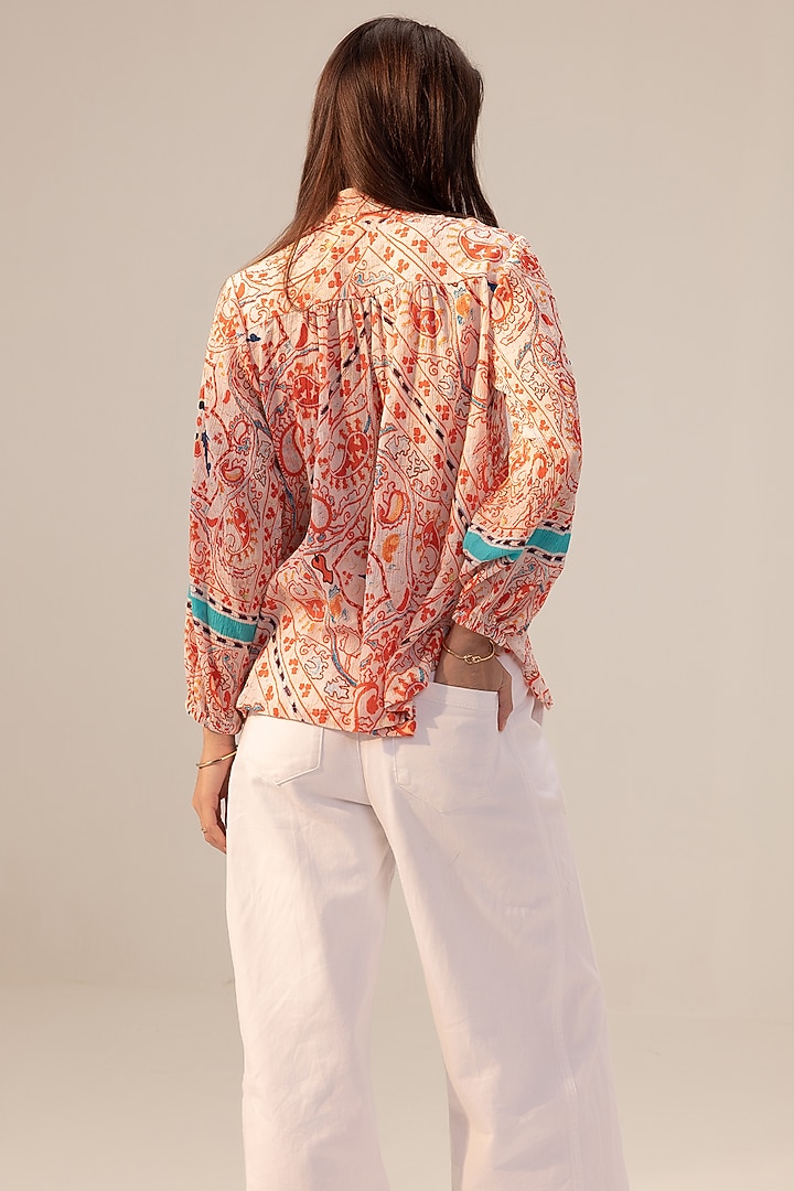Pink Pure Cotton Crepe Placement Printed Shirt by Reena Sharma at Pernia's Pop Up Shop