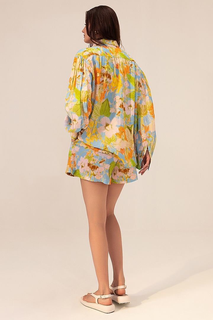 Multi-Colored Cotton Crepe Botanical Printed Co-Ord Set by Reena Sharma at Pernia's Pop Up Shop