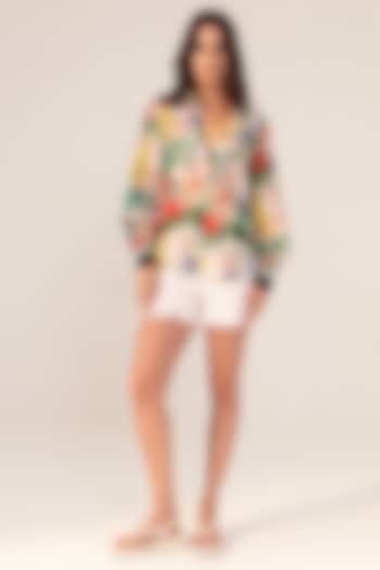 Multi-Colored Cotton Crepe Floral Printed Shirt by Reena Sharma