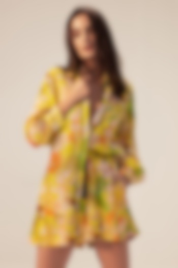Yellow Cotton Crepe Floral Printed Co-Ord Set by Reena Sharma