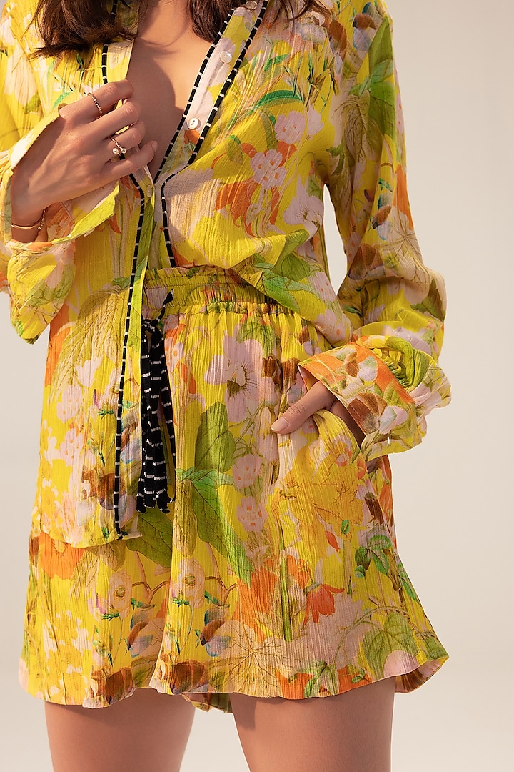 Yellow Cotton Crepe Floral Printed Co-Ord Set by Reena Sharma at Pernia's Pop Up Shop