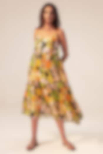 Multi-Colored Cotton Floral Printed Tiered Dress by Reena Sharma