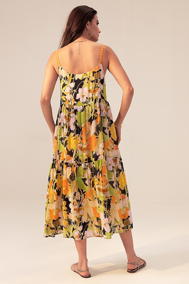 Multi-Colored Cotton Floral Printed Tiered Summer Dress by Reena Sharma at Pernia's Pop Up Shop