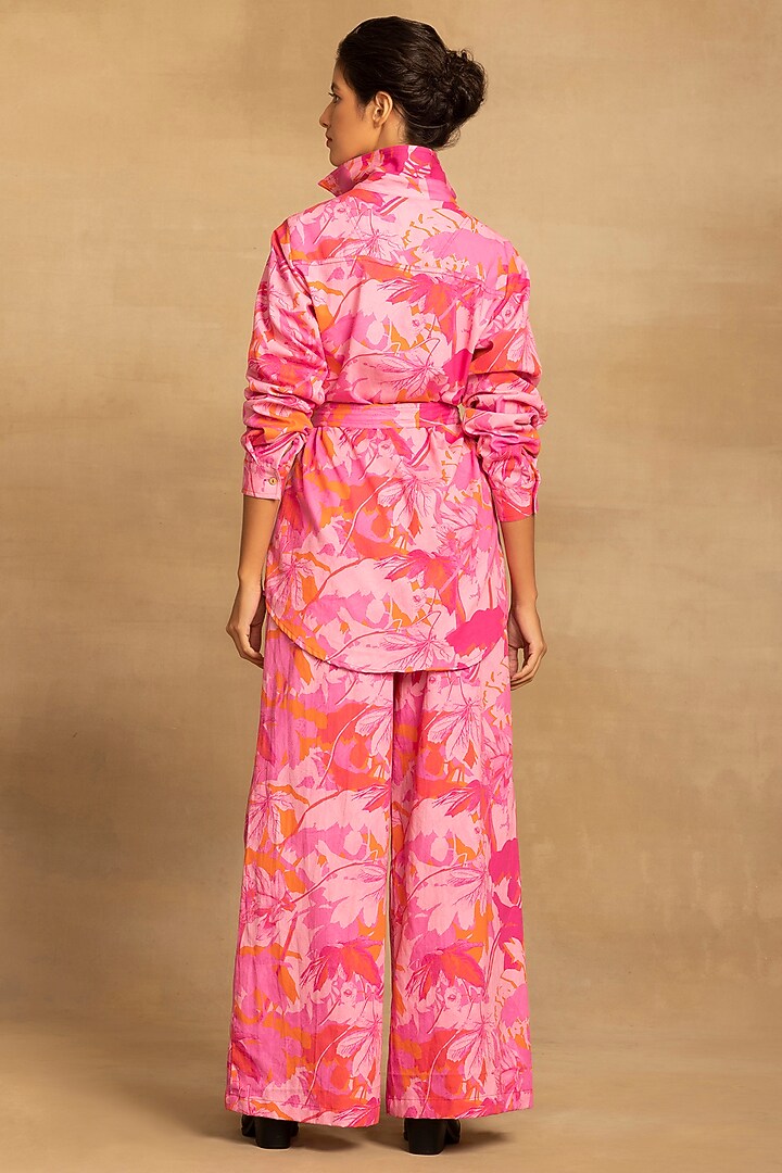 Pink Cotton Twill Abstract Floral Printed Co-Ord Set by Reena Sharma at Pernia's Pop Up Shop