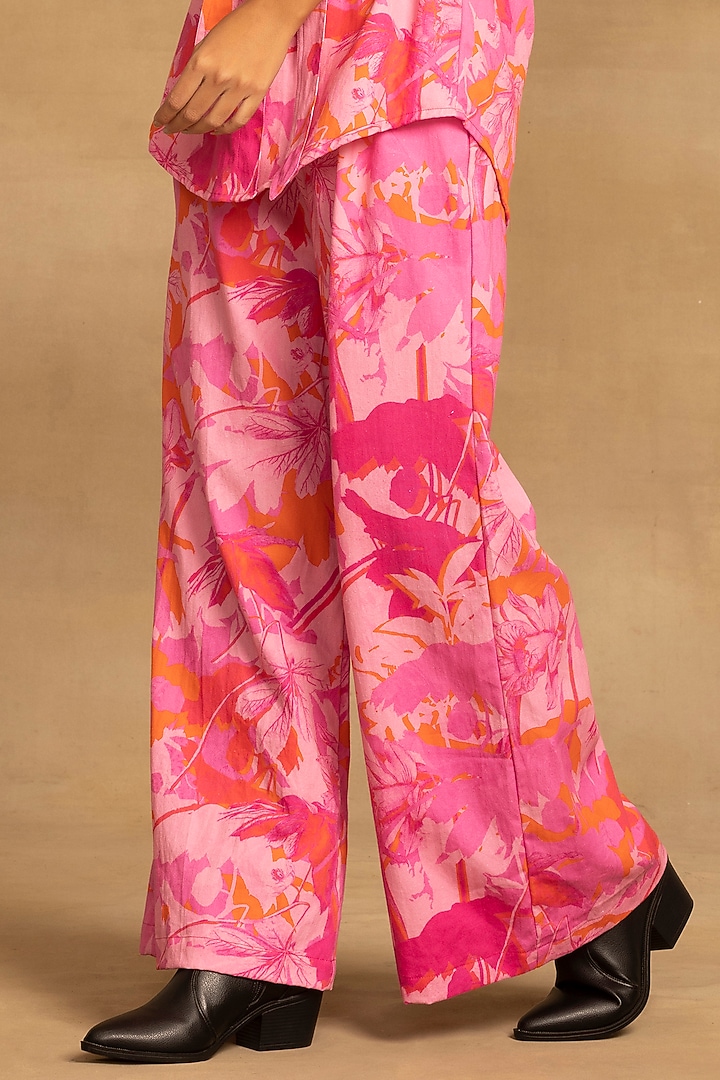 Pink Cotton Twill Abstract Floral Printed Co-Ord Set by Reena Sharma at Pernia's Pop Up Shop