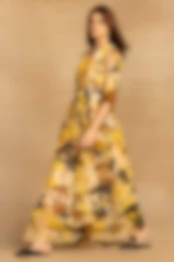 Yellow Viscose Georgette Abstract Floral Printed Maxi Summer Dress by Reena Sharma at Pernia's Pop Up Shop