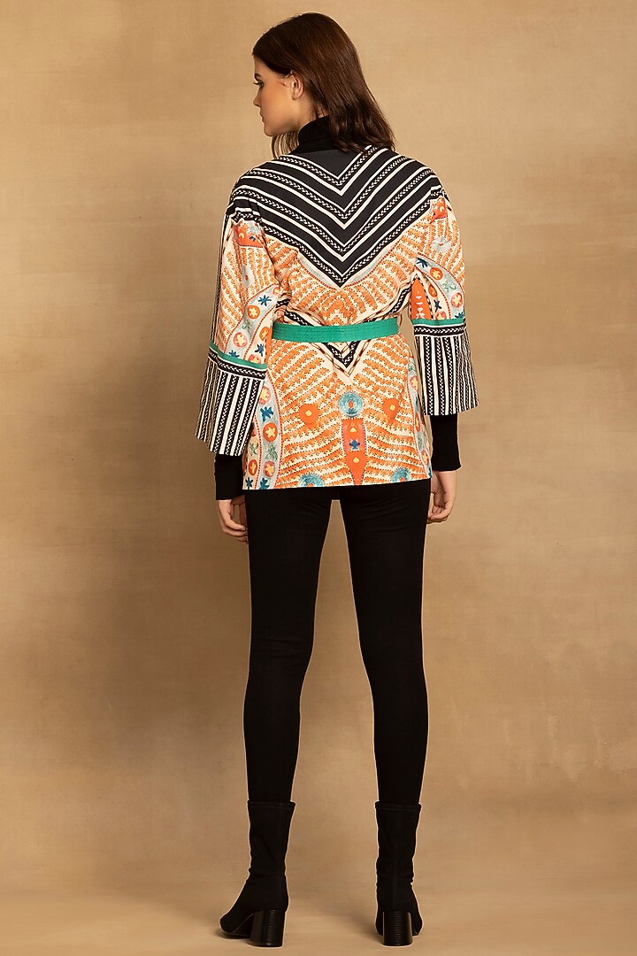 Red & Black Viscose Georgette Printed Kimono Top With Belt by Reena Sharma at Pernia's Pop Up Shop