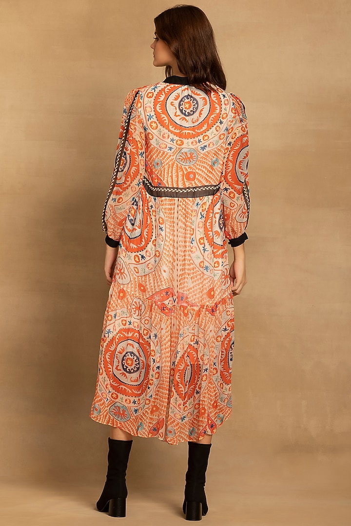 Red Viscose Georgette Placement Printed Midi Summer Dress by Reena Sharma at Pernia's Pop Up Shop
