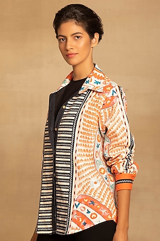 Red & Black Cotton Twill Placement Printed Shirt by Reena Sharma