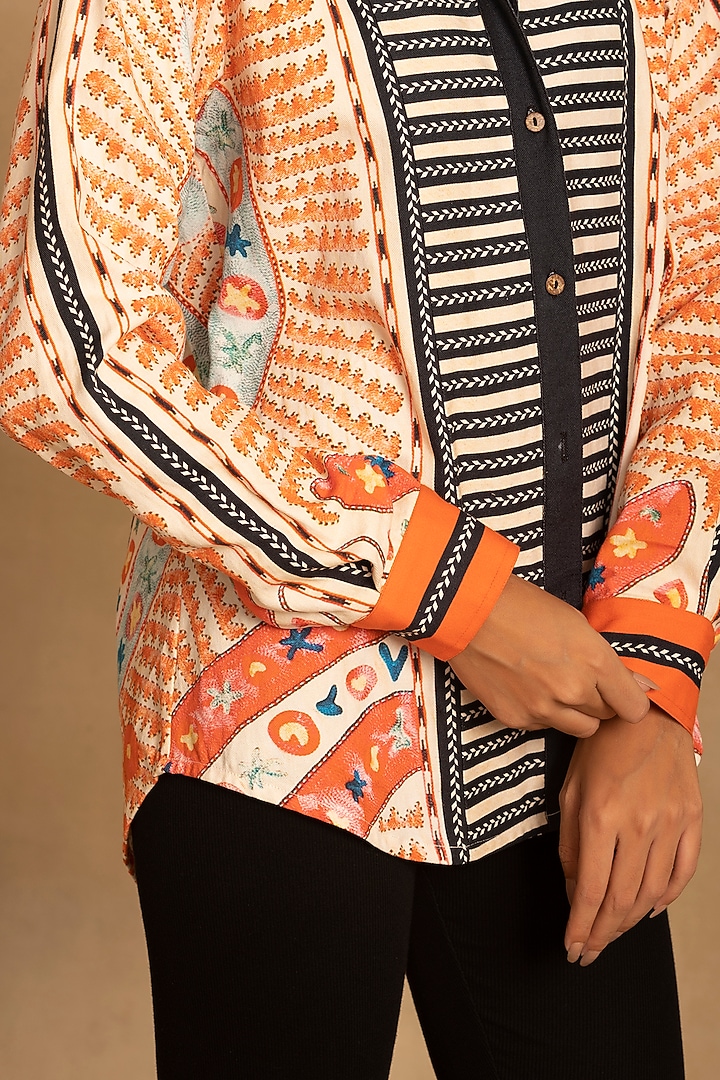 Red & Black Cotton Twill Placement Printed Shirt by Reena Sharma at Pernia's Pop Up Shop