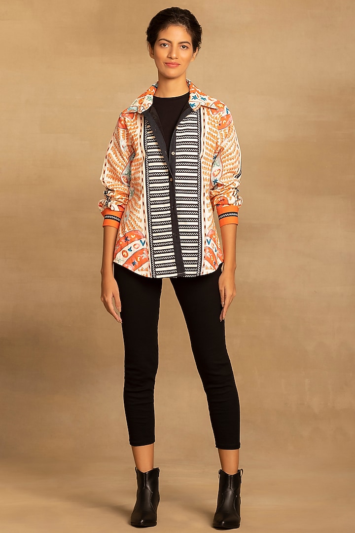 Red & Black Cotton Twill Placement Printed Shirt by Reena Sharma at Pernia's Pop Up Shop