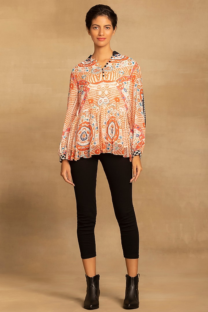 Red & Black Viscose Georgette Printed Peplum Top by Reena Sharma at Pernia's Pop Up Shop