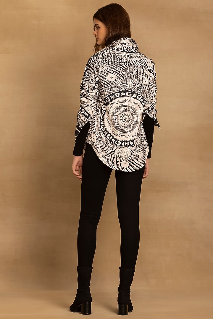 Black & White Cotton Twill Placement Printed Shirt by Reena Sharma at Pernia's Pop Up Shop