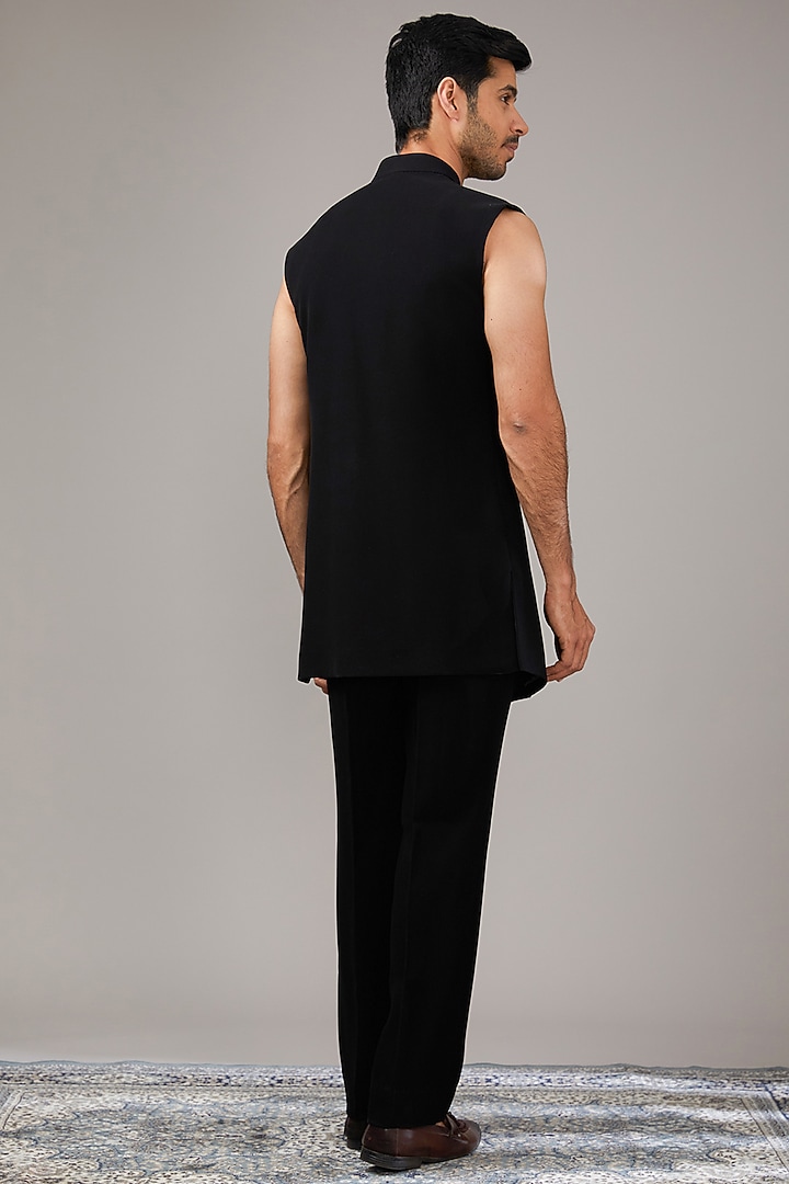 Black Japanese Suiting Fabric Salli Work Wedding Indowestern Set by RE CHANNEL at Pernia's Pop Up Shop