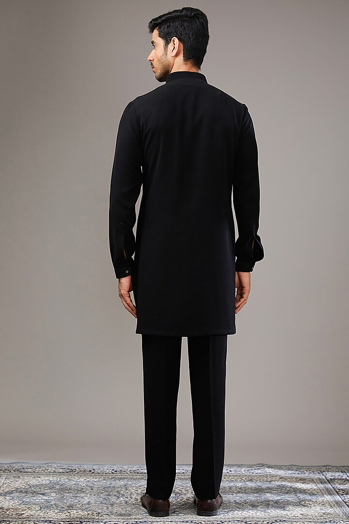 Black Velvet Sequins Embroidered Wedding Indowestern Set by RE CHANNEL at Pernia's Pop Up Shop