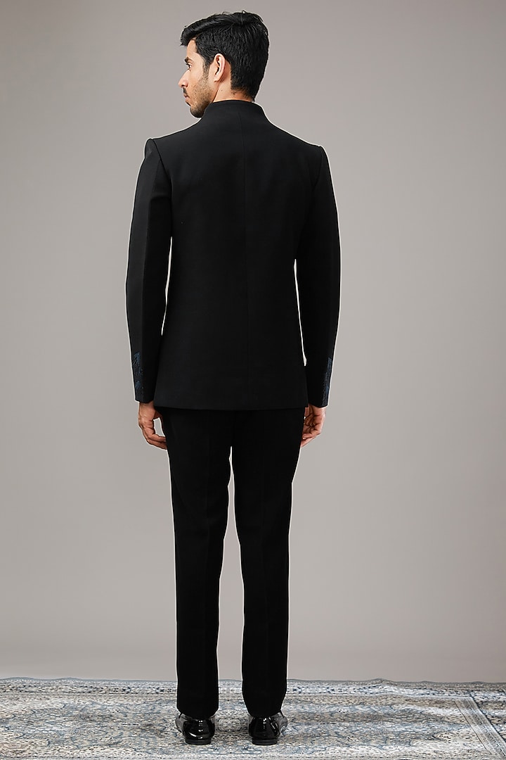 Black Japanese Suiting Fabric Embellished Wedding Indowestern Set by RE CHANNEL at Pernia's Pop Up Shop
