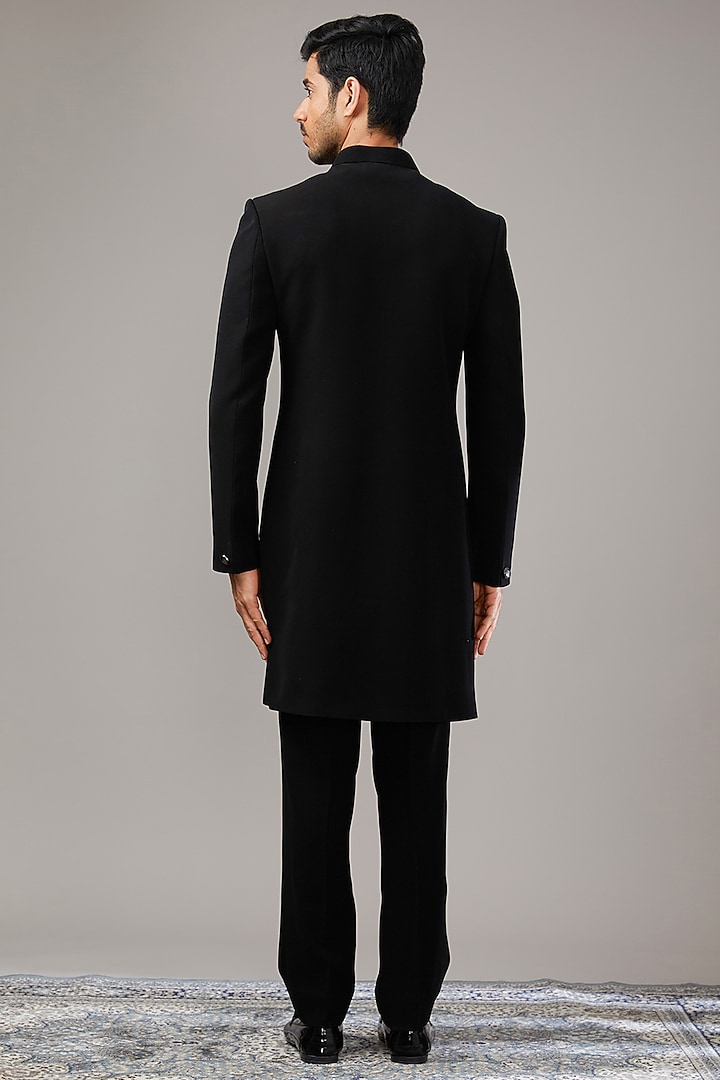 Black Velvet Sequins Embroidered Wedding Indowestern Set by RE CHANNEL at Pernia's Pop Up Shop