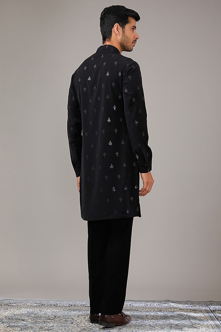 Black Velvet Sequins & Thread Work Wedding Indowestern Set by RE CHANNEL at Pernia's Pop Up Shop